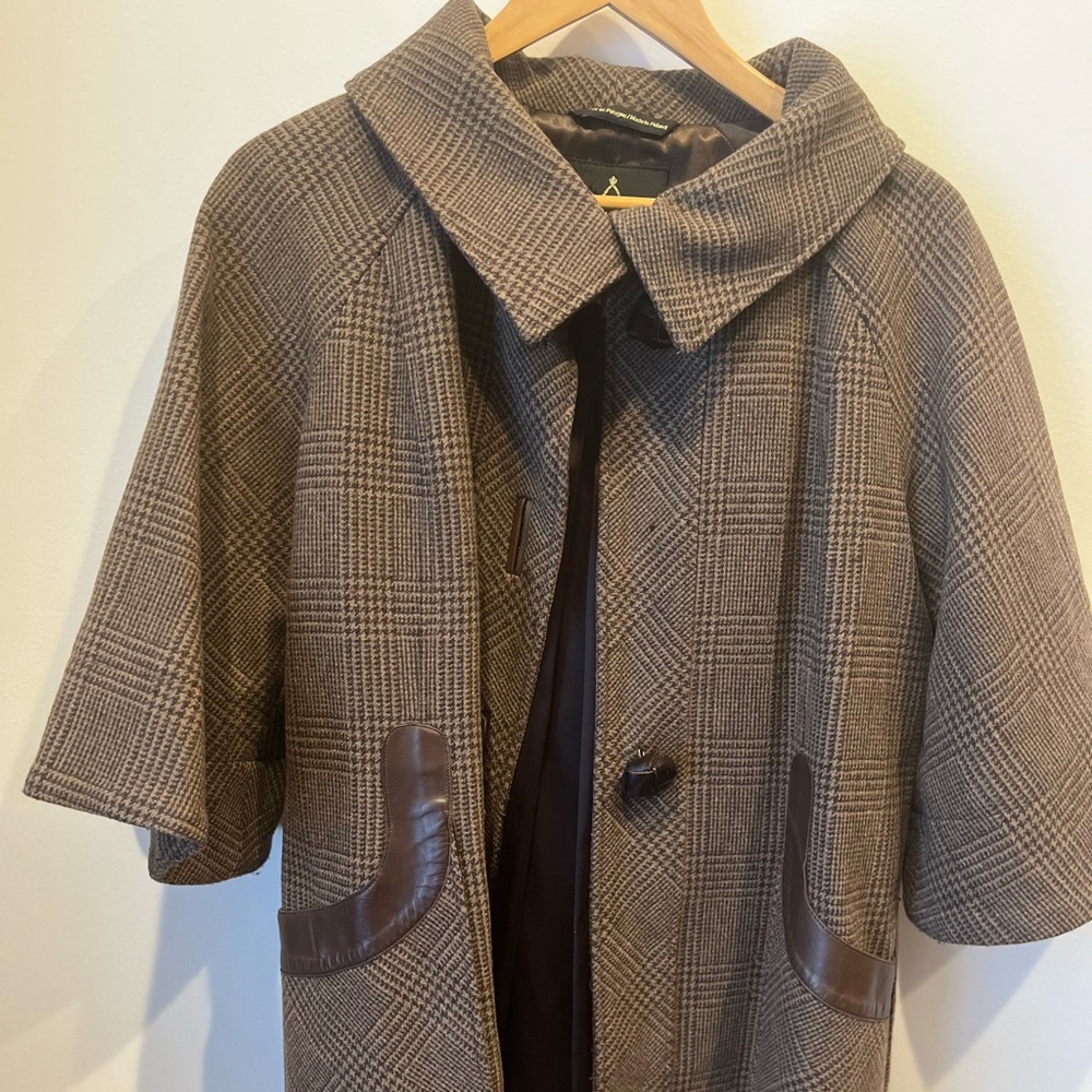 Mackage Wool Tweed Plaid 3/4 Sleeve Button Cape
